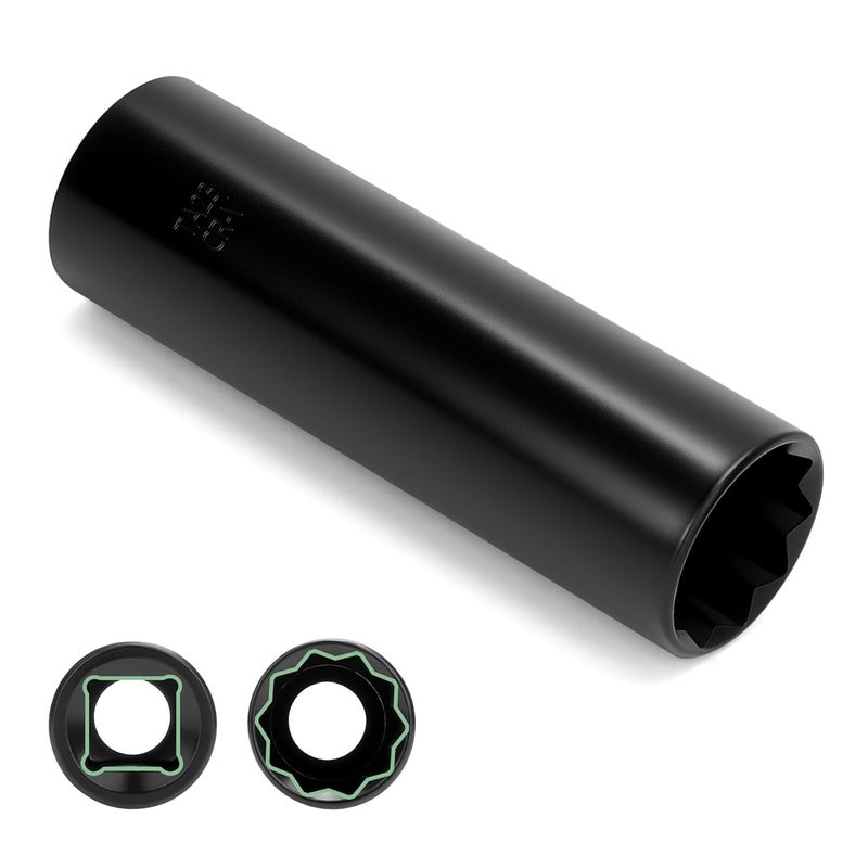 glorider 10 Point Spline Lug Nut Socket, 1/2-Inch Drive Impact Square Tool – Easily Remove M14x1.5, M14x2.0, 9/16 Lug Nuts and M16X1.5 Lug Bolts | 1 Pc (Black) - Image 1
